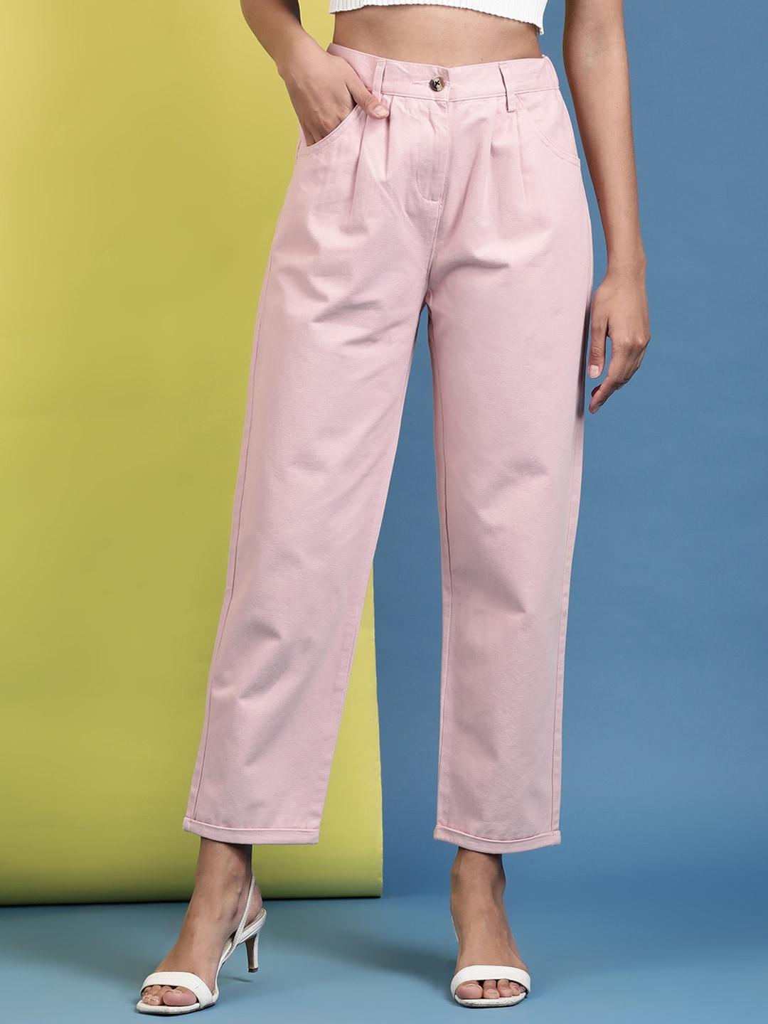 freehand by the indian garage co women cotton mid-rise pleated plain cropped trousers