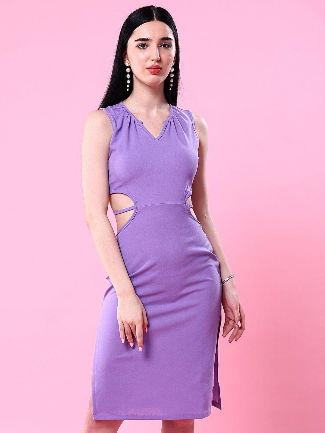 freehand purple v-neck cut-outs sheath dress