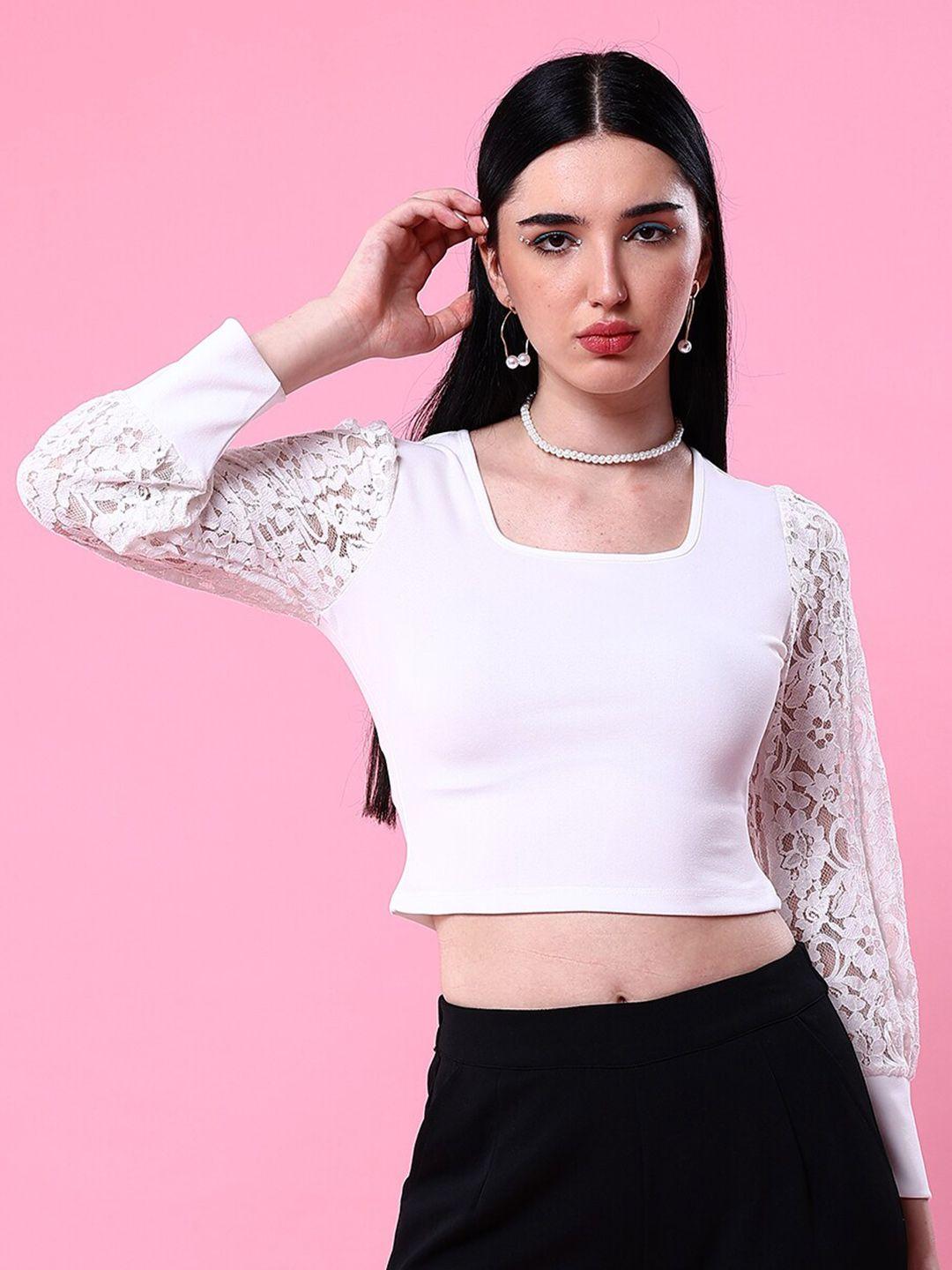 freehand square neck cuffed sleeves fitted crop top