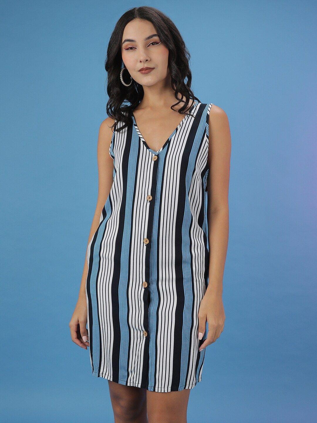 freehand v-neck striped a-line dress