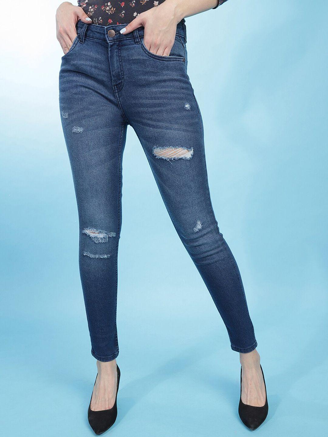 freehand women blue slim fit highly distressed jeans
