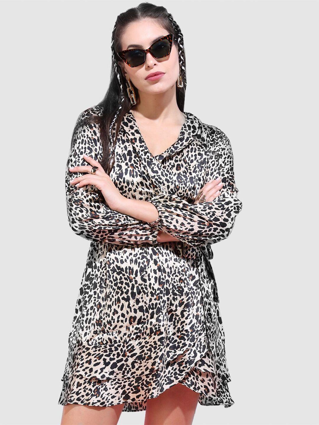 freehand animal printed v-neck wrap dress