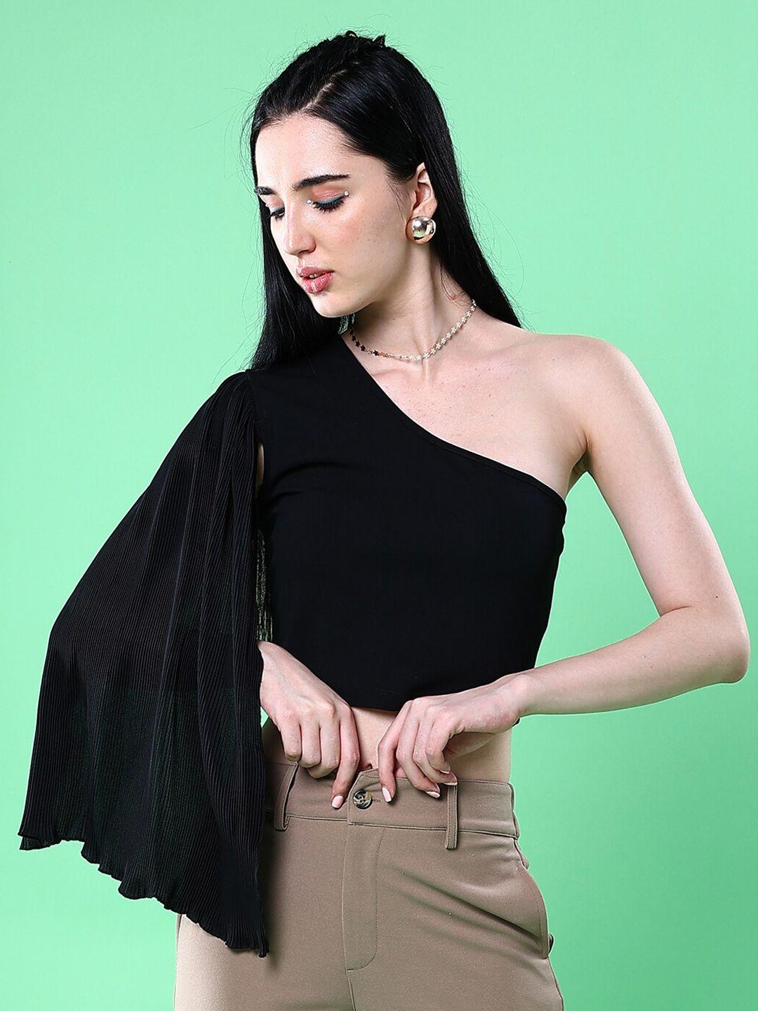 freehand black one shoulder crop top