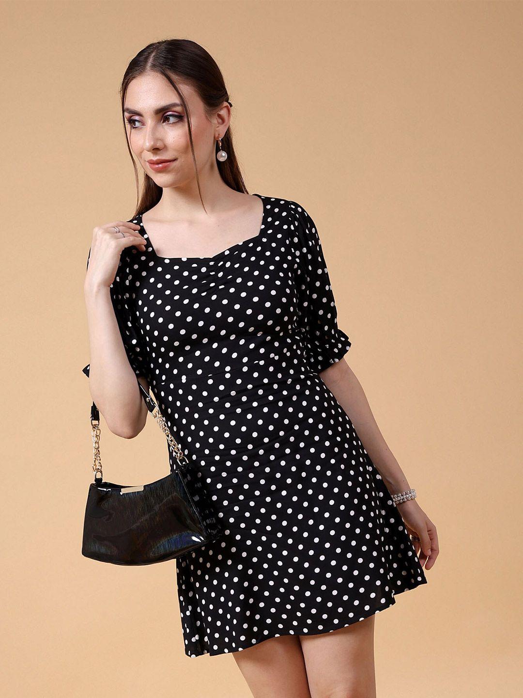 freehand by the indian garage co black polka dot print fit  flare midi dress