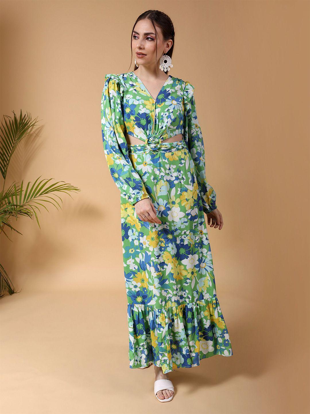 freehand by the indian garage co multicoloured floral print fit  flare maxi dress