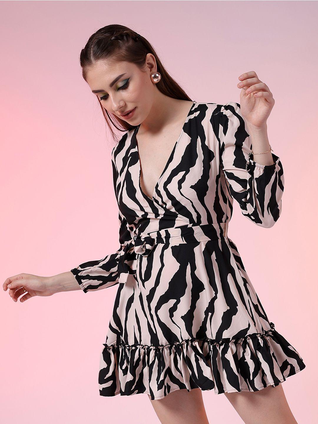 freehand by the indian garage co off white animal print fit  flare midi dress