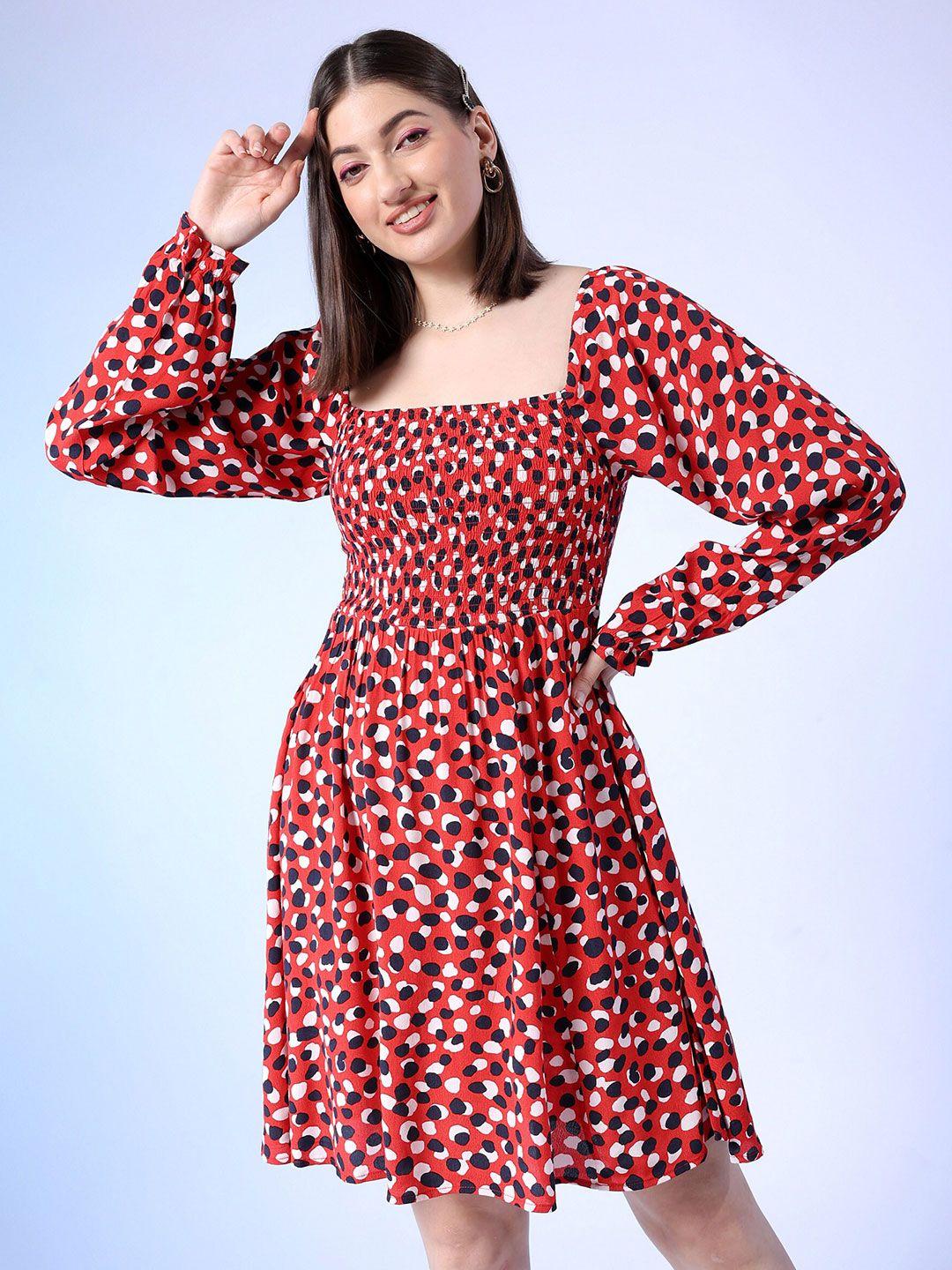 freehand by the indian garage co red print fit  flare dress