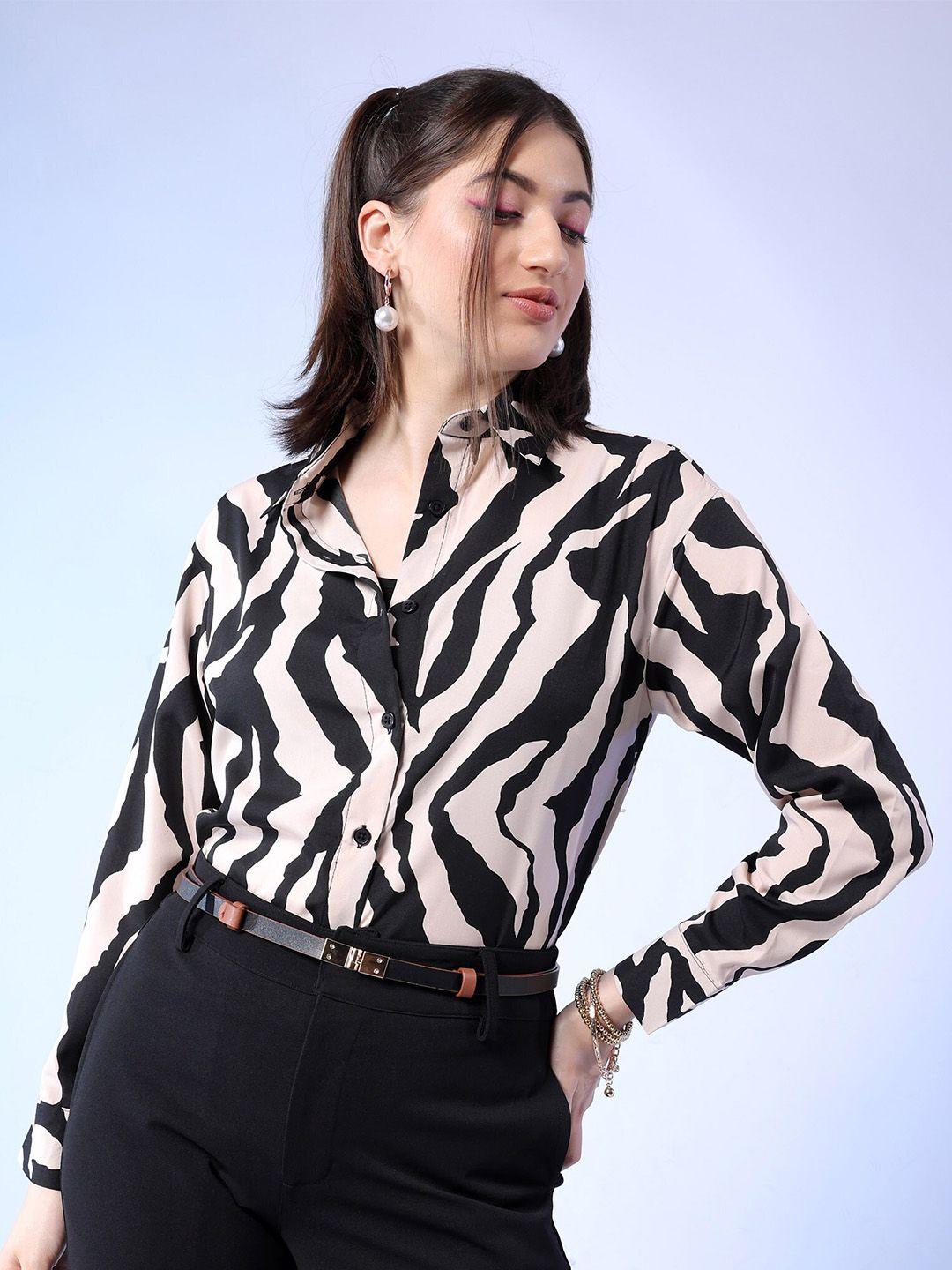 freehand by the indian garage co women beige animal printed casual shirt