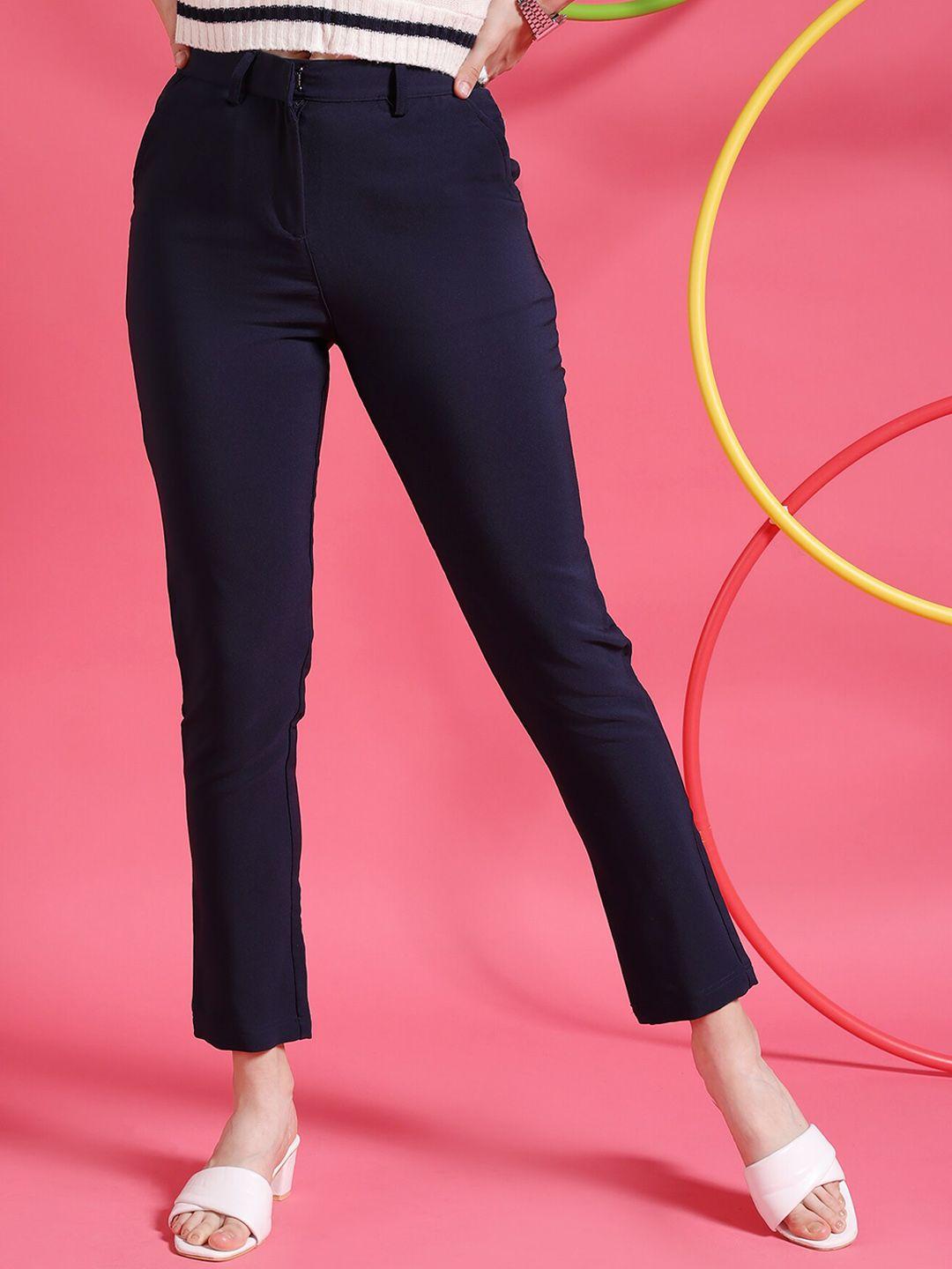 freehand by the indian garage co women navy blue zip trousers