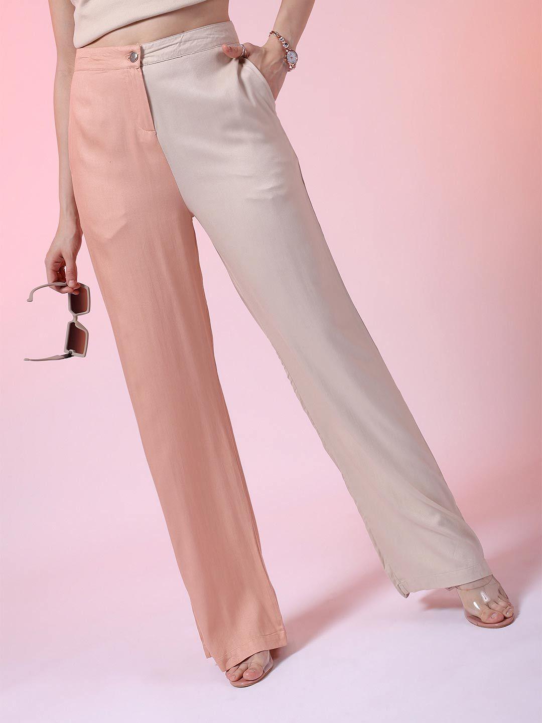 freehand by the indian garage co women pink colourblocked flared trousers