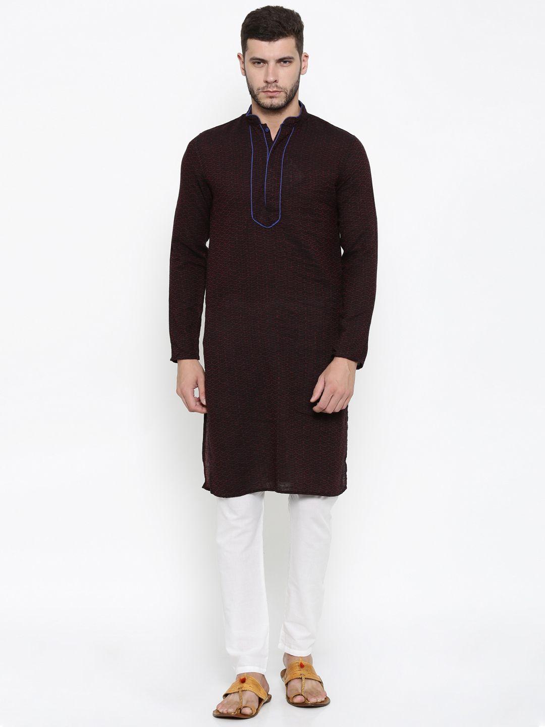 freehand maroon & white patterned kurta pyjama