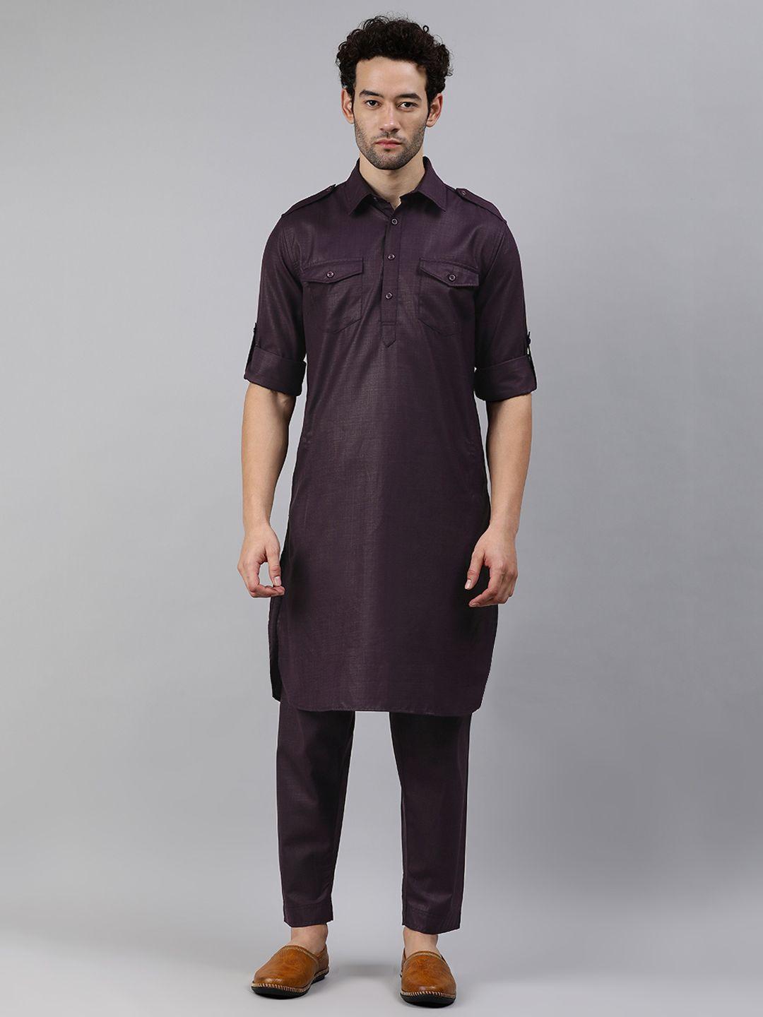 freehand men brown regular kurta with trousers