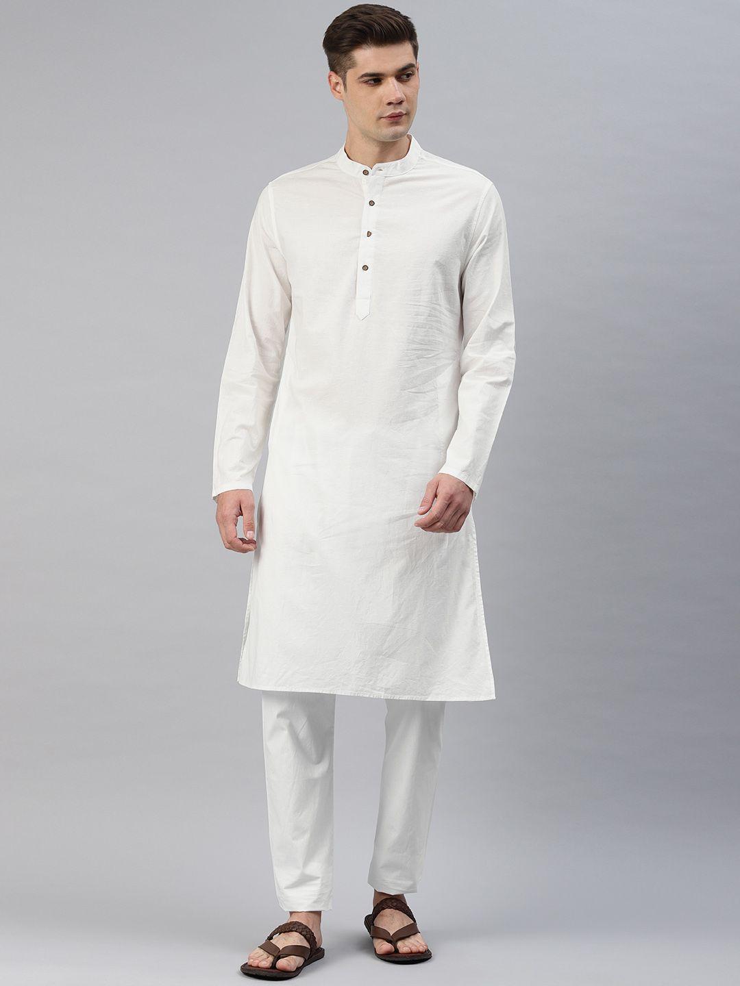 freehand men off-white embroidered kurta with pyjamas