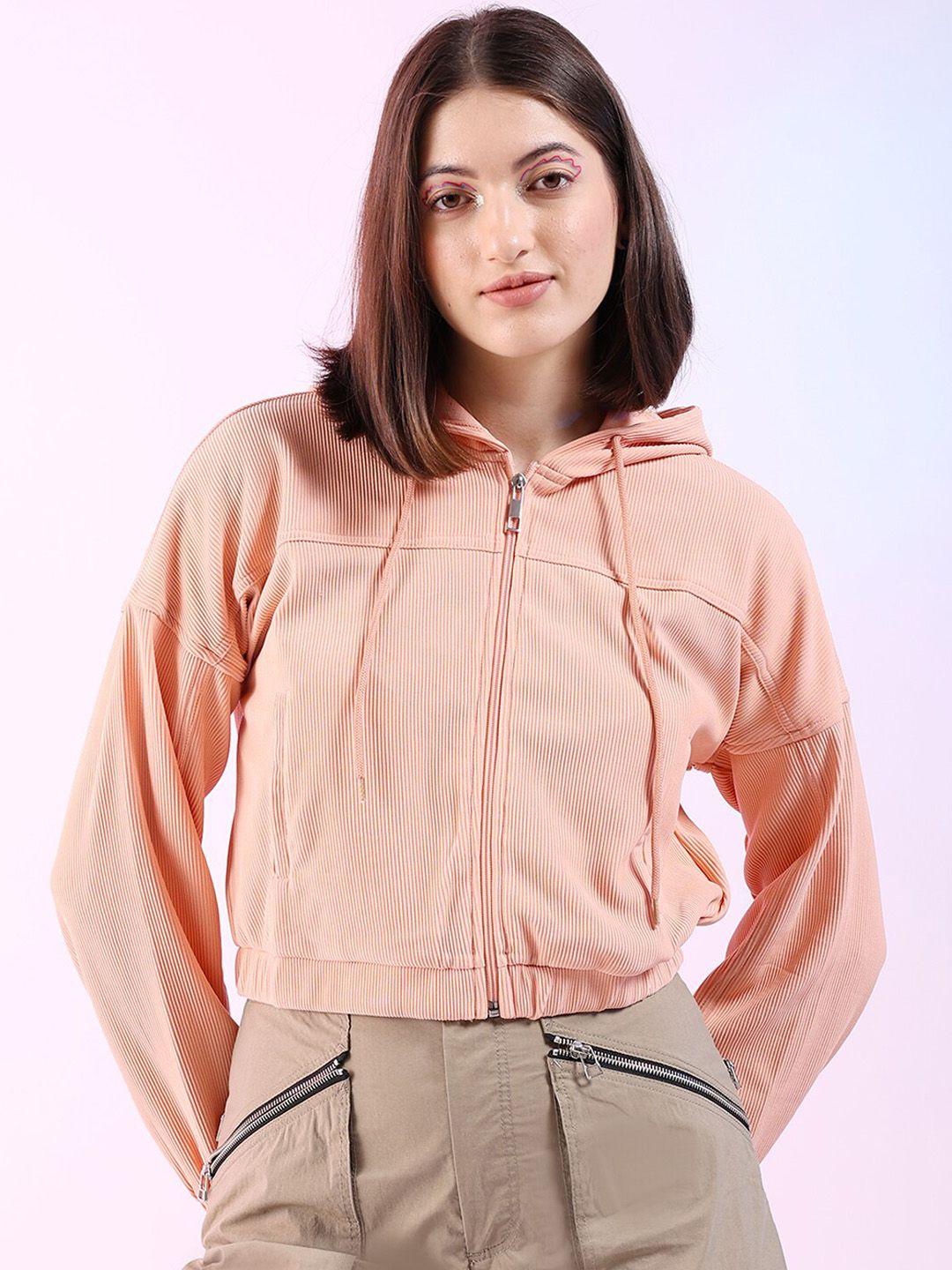 freehand peach coloured striped lightweight crop bomber jacket