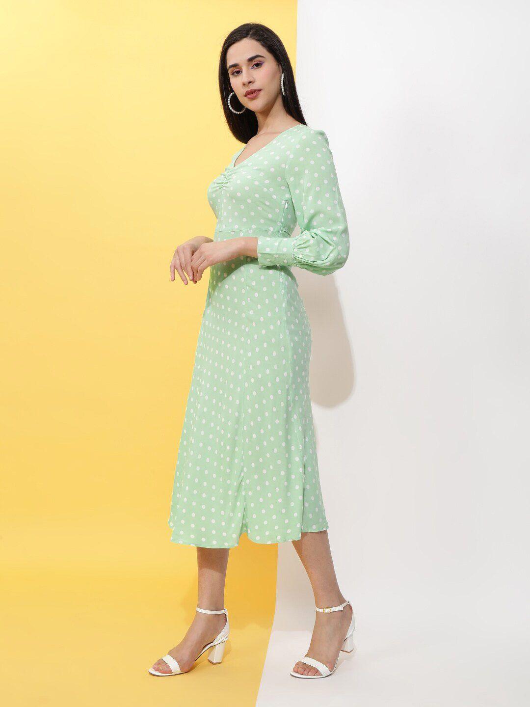 freehand polka dot printed a-line midi dress