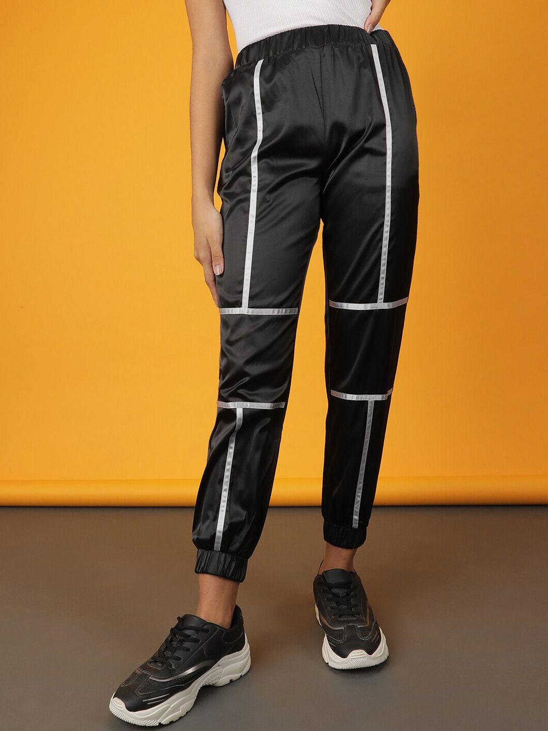 freehand women black striped high-rise joggers
