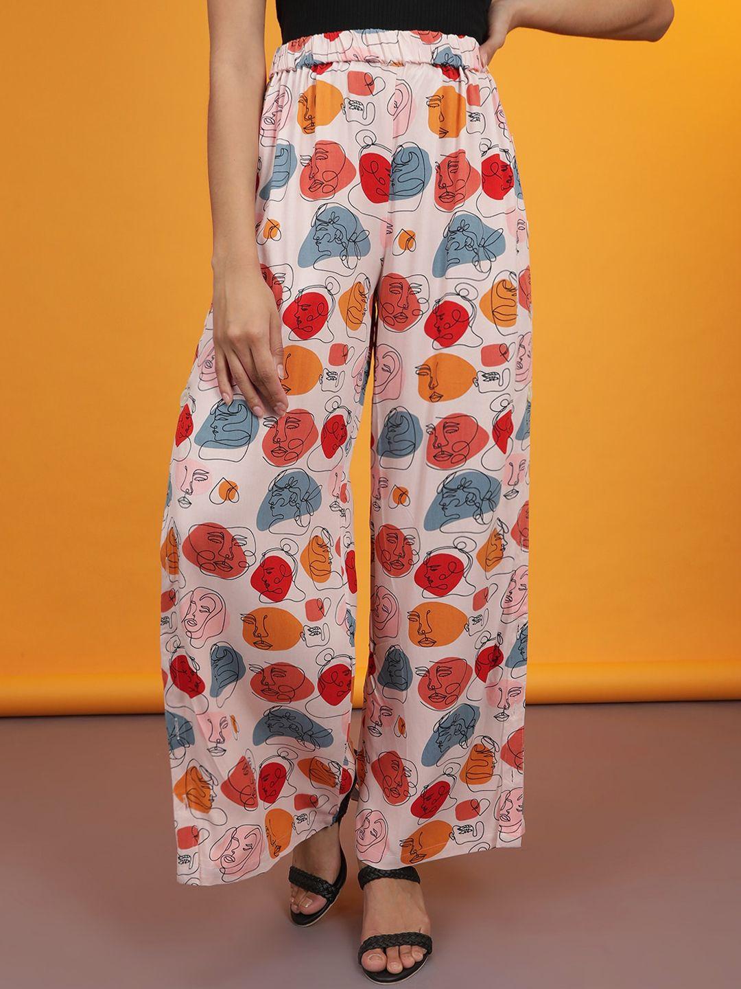 freehand women conversational printed flared high-rise parallel trousers with side opening