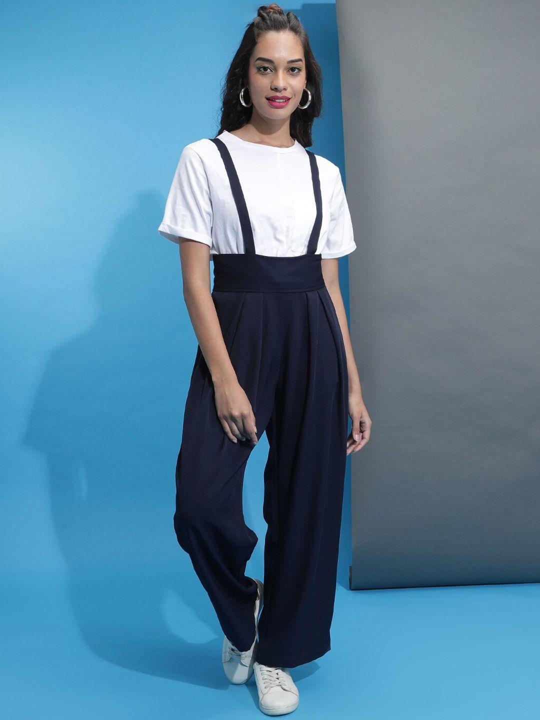 freehand women high-rise pleated culottes with suspenders