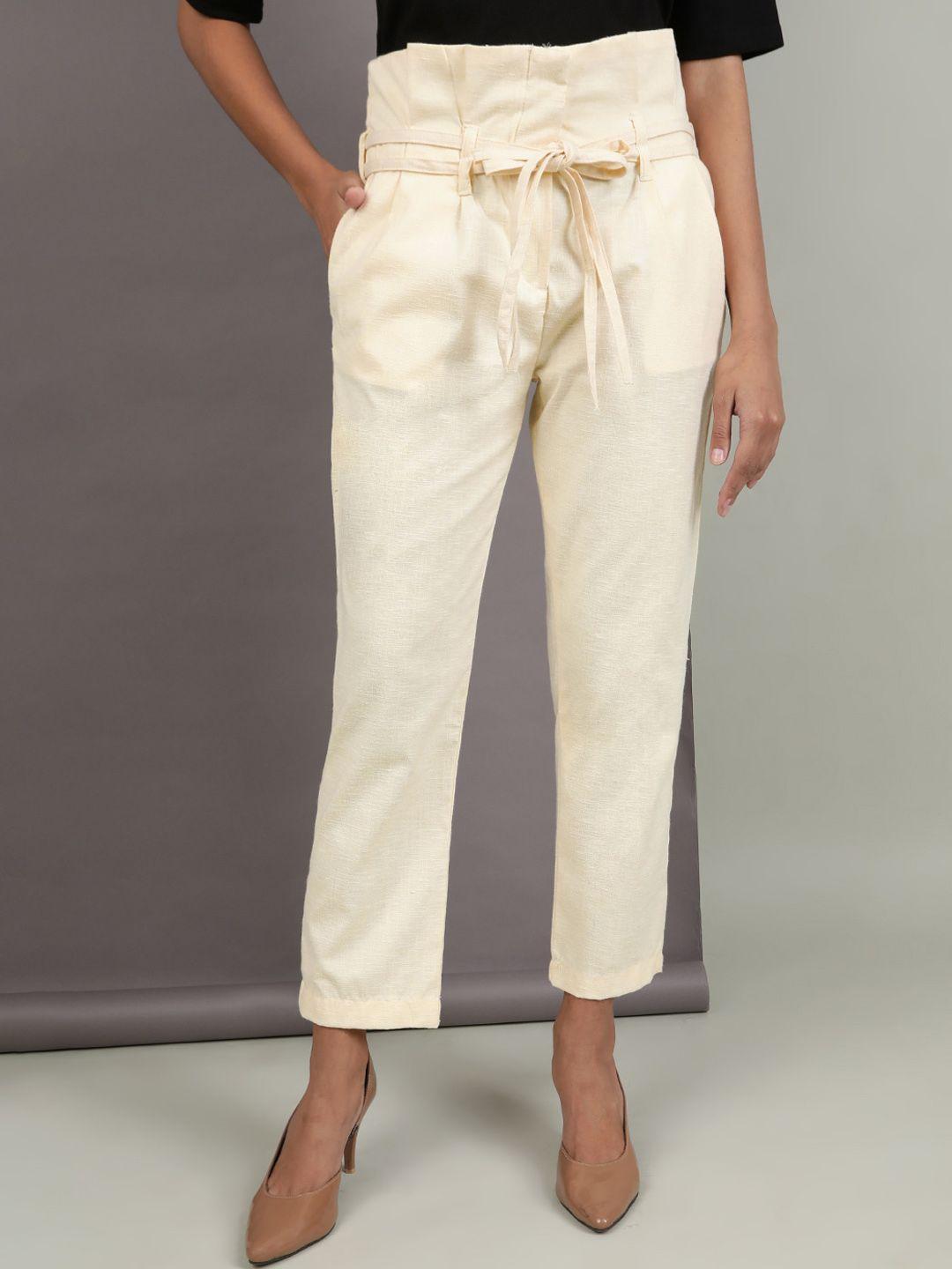 freehand women high-rise straight fit pleated cropped trousers