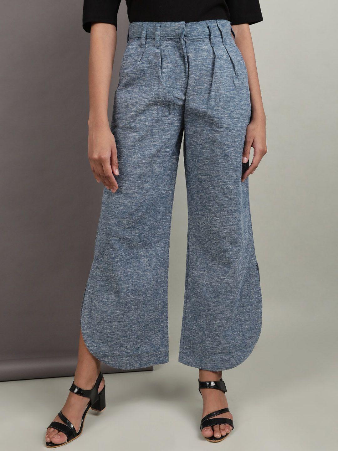 freehand women mid-rise flared pleated cropped parallel trousers