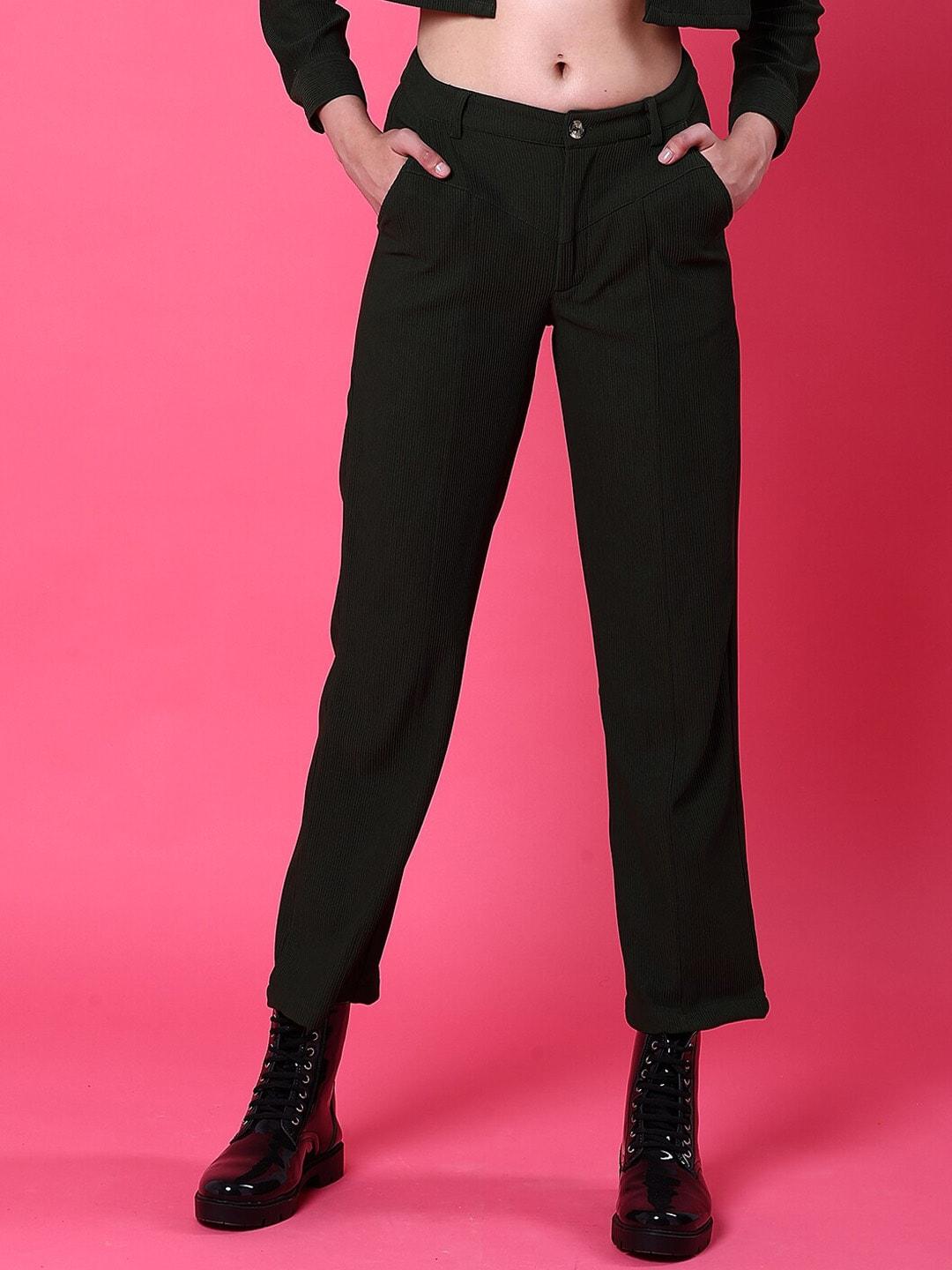 freehand women olive green tapered fit trousers