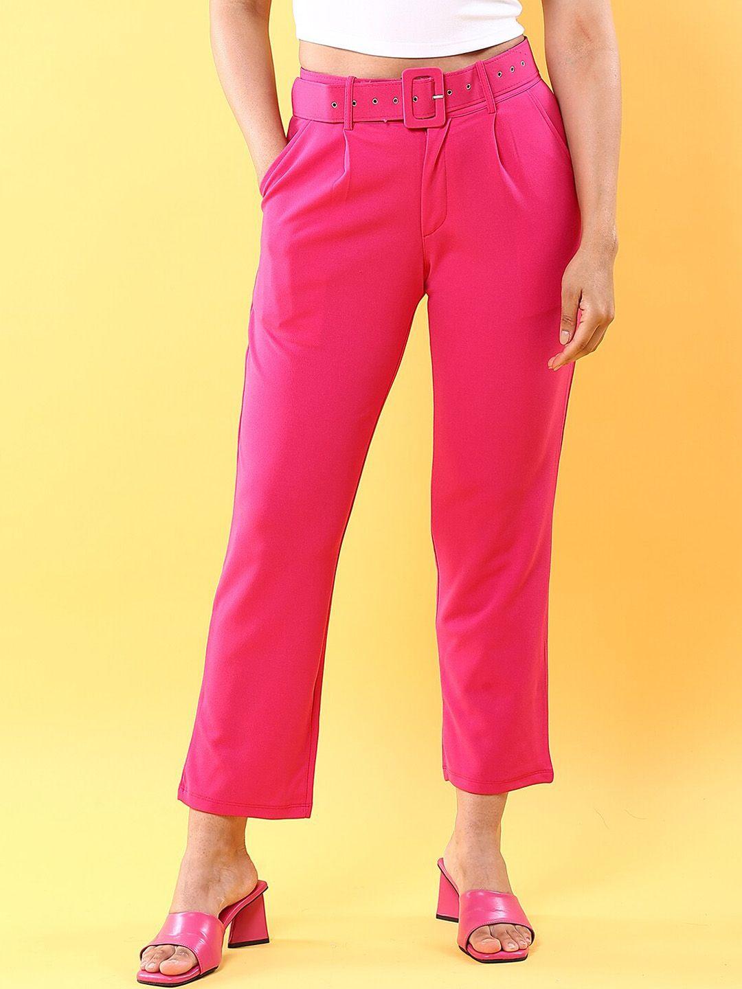 freehand women pink tapered fit trousers