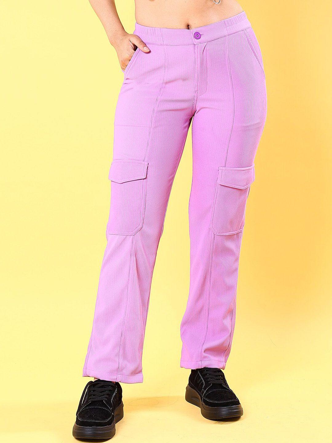freehand women purple tapered fit trousers