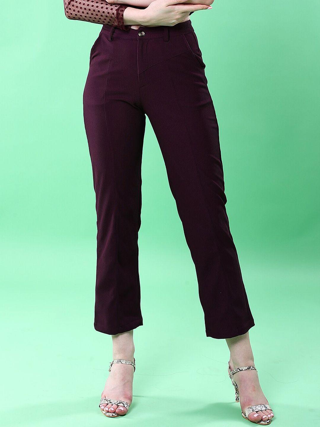 freehand women purple tapered fit trousers