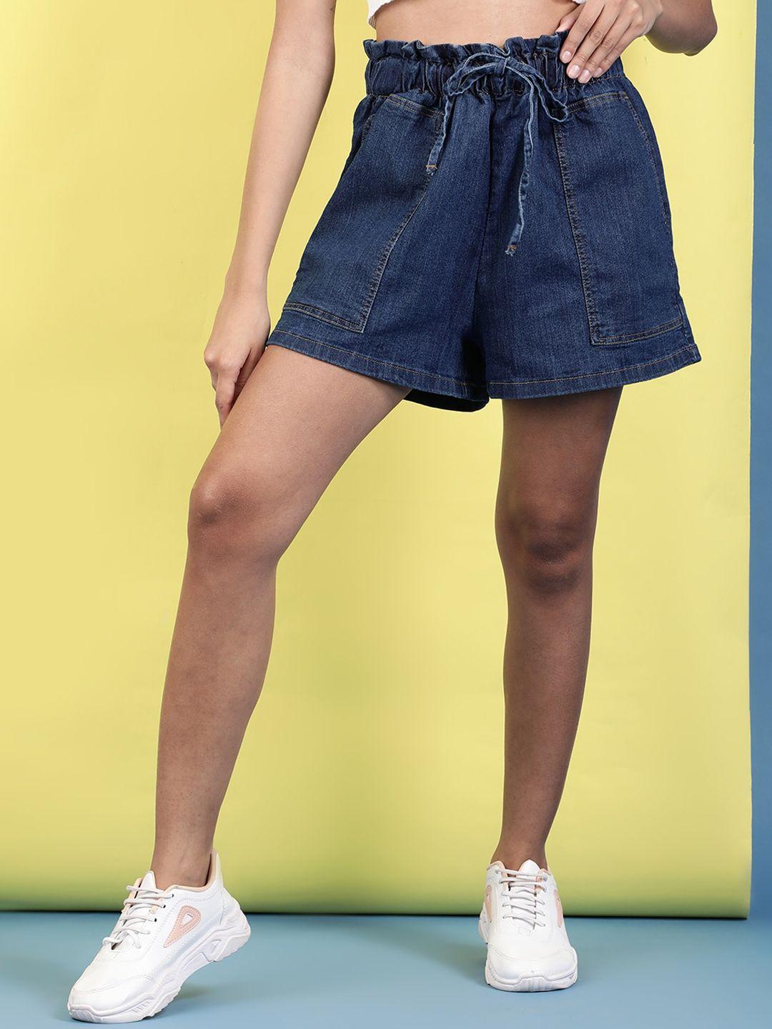 freehand women slim fit high-rise denim shorts