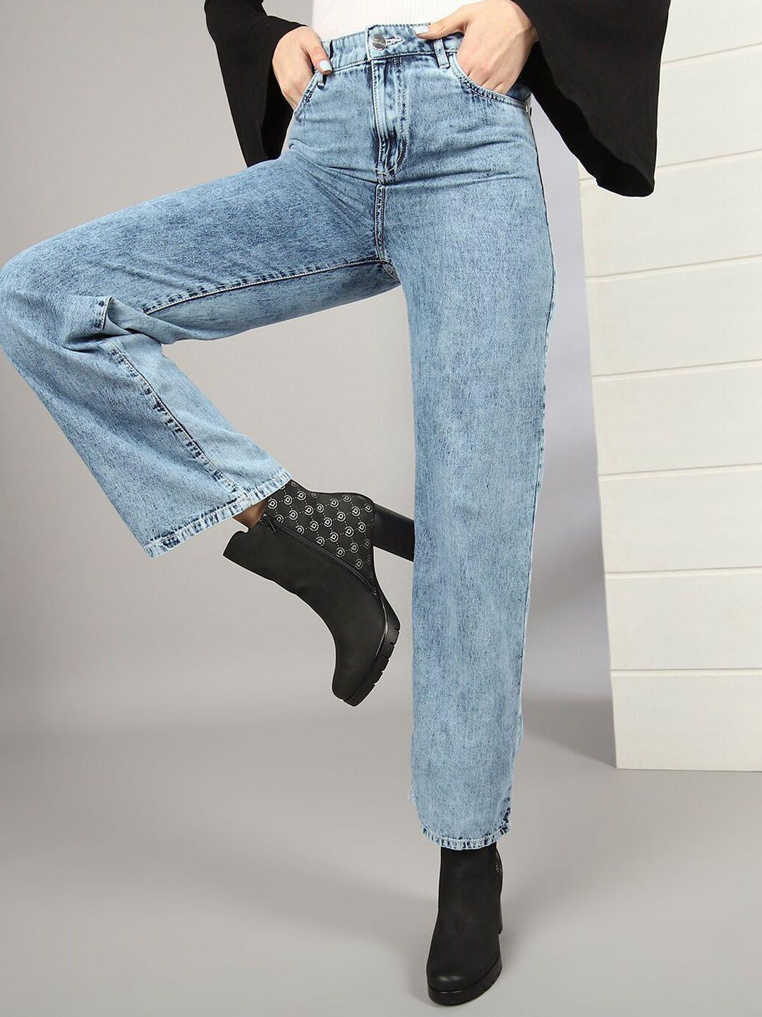 freehand women straight fit high-rise clean look pure cotton jeans