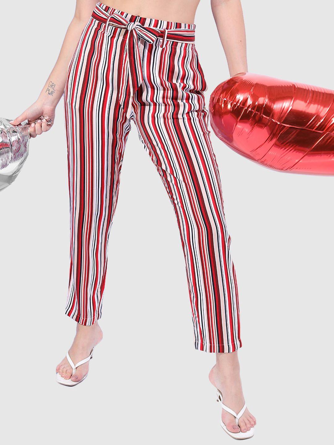 freehand women striped tapered fit high-rise trousers