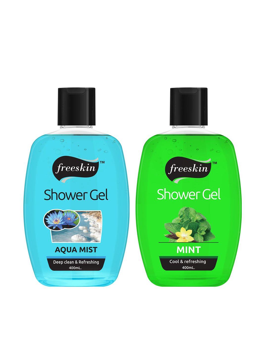 freeskin unisex pack of 2 aqua mist & mint shower gel 400 ml