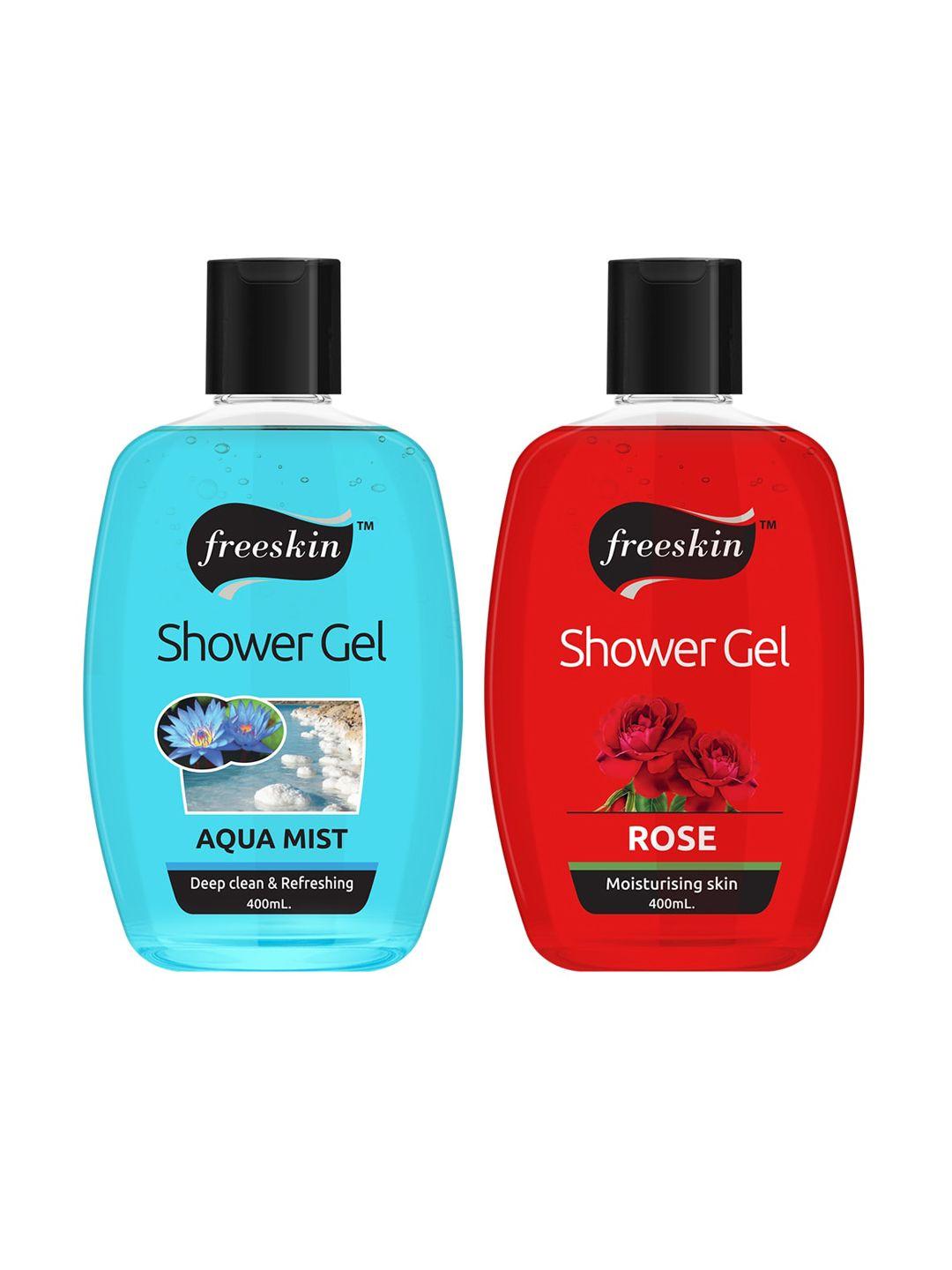 freeskin unisex pack of 2 aqua mist & rose shower gel 400 ml