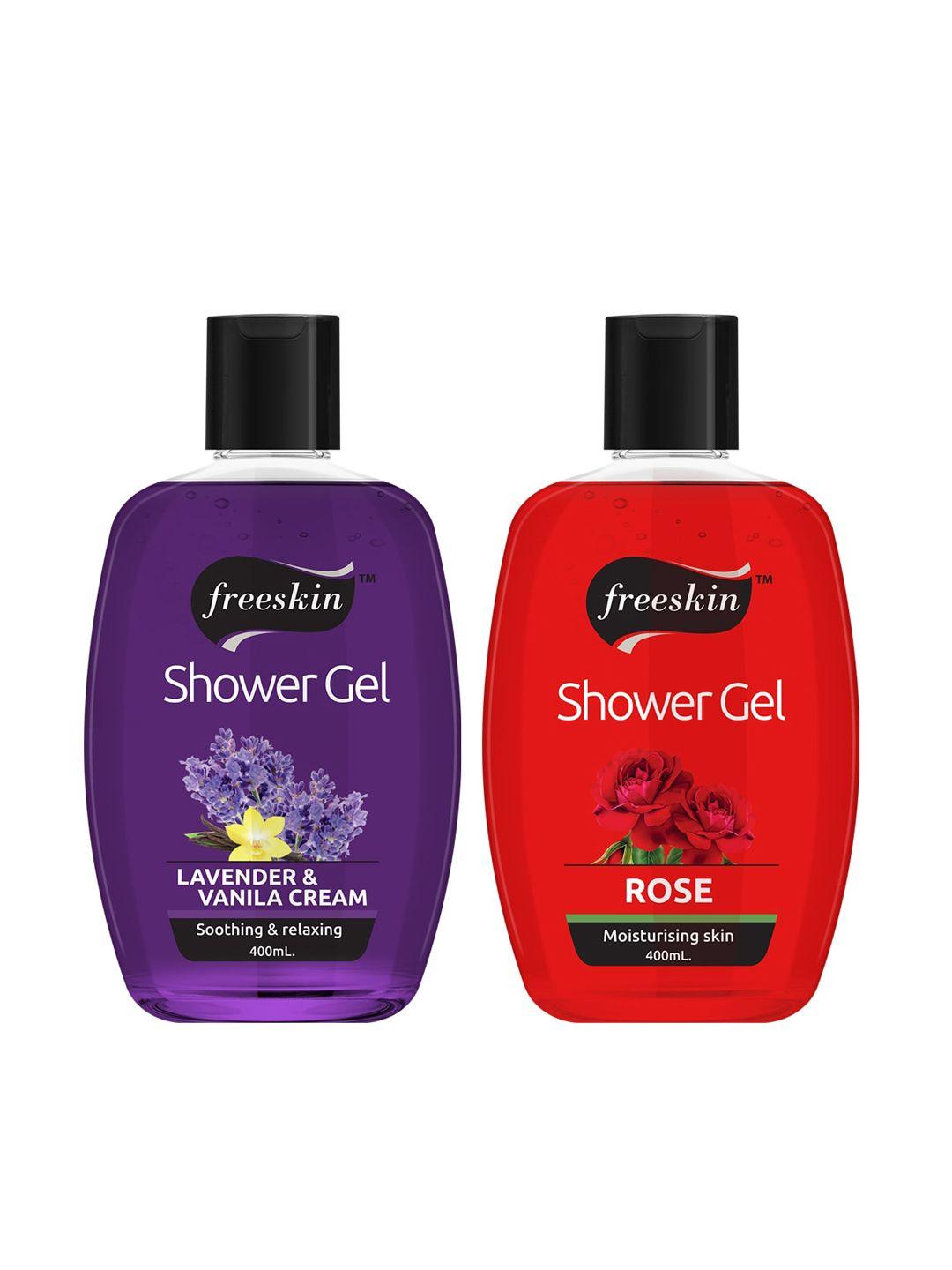freeskin unisex pack of 2 lavender & rose shower gel 400 ml