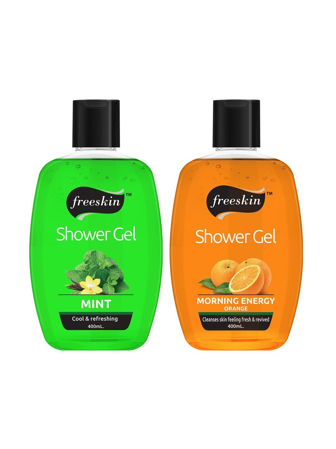 freeskin unisex pack of 2 mint & orange shower gel 400 ml