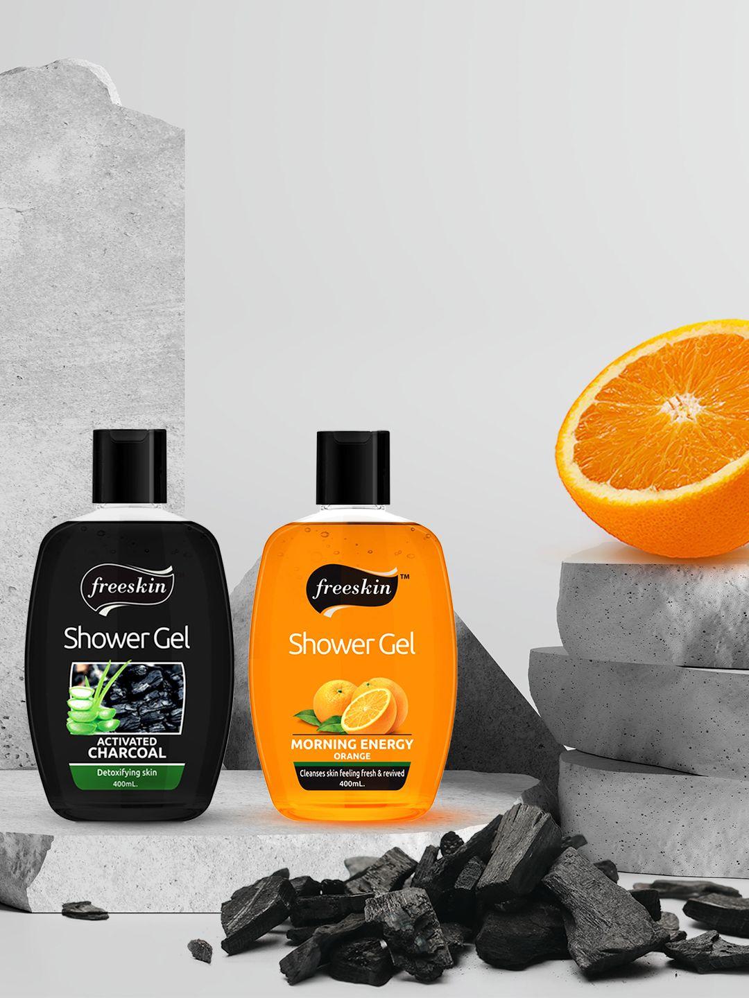 freeskin unisex pack of 2 charcoal & orange shower gel 400 ml