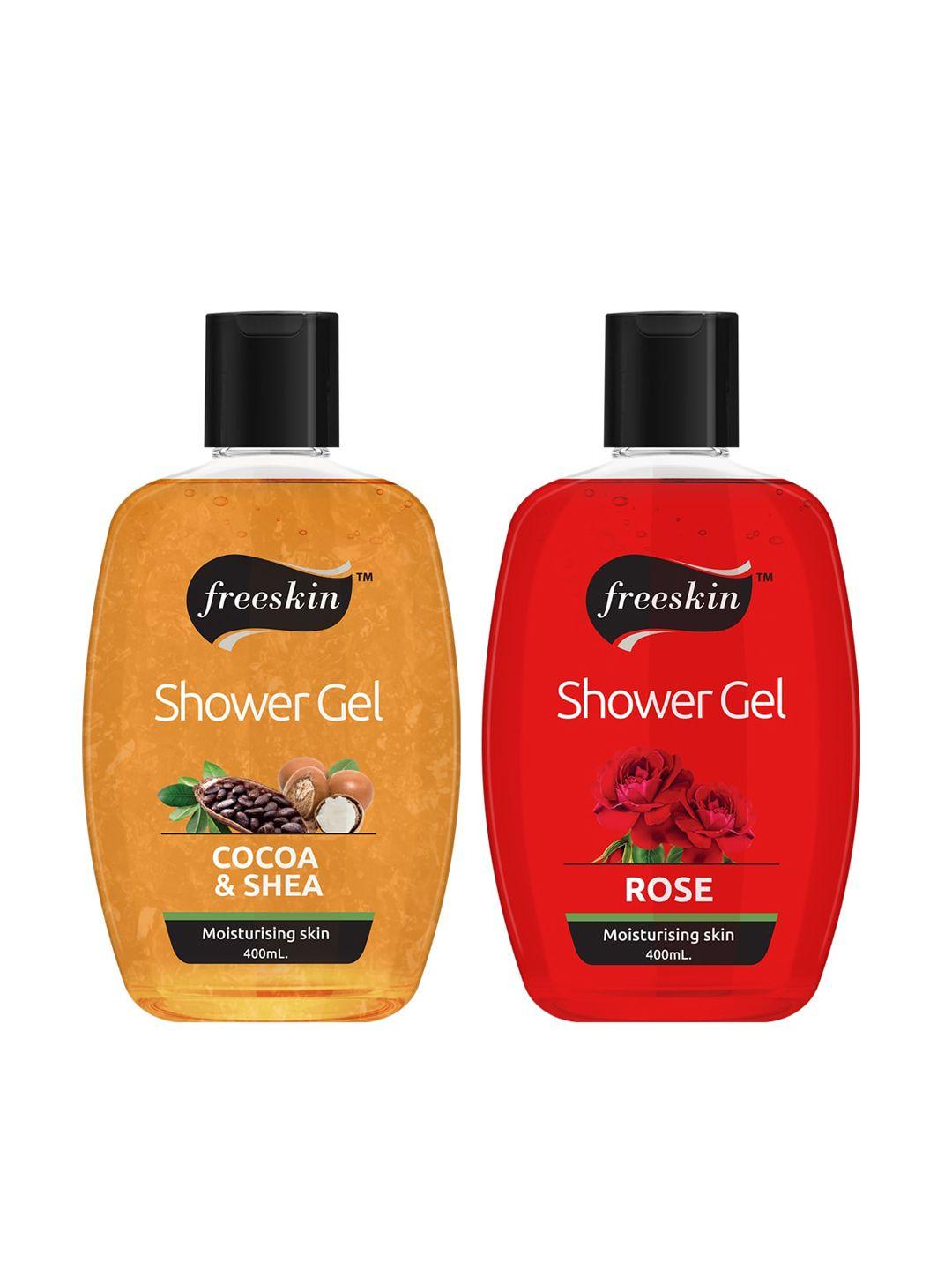 freeskin unisex pack of 2 cocoa shea & rose shower gel 400 ml