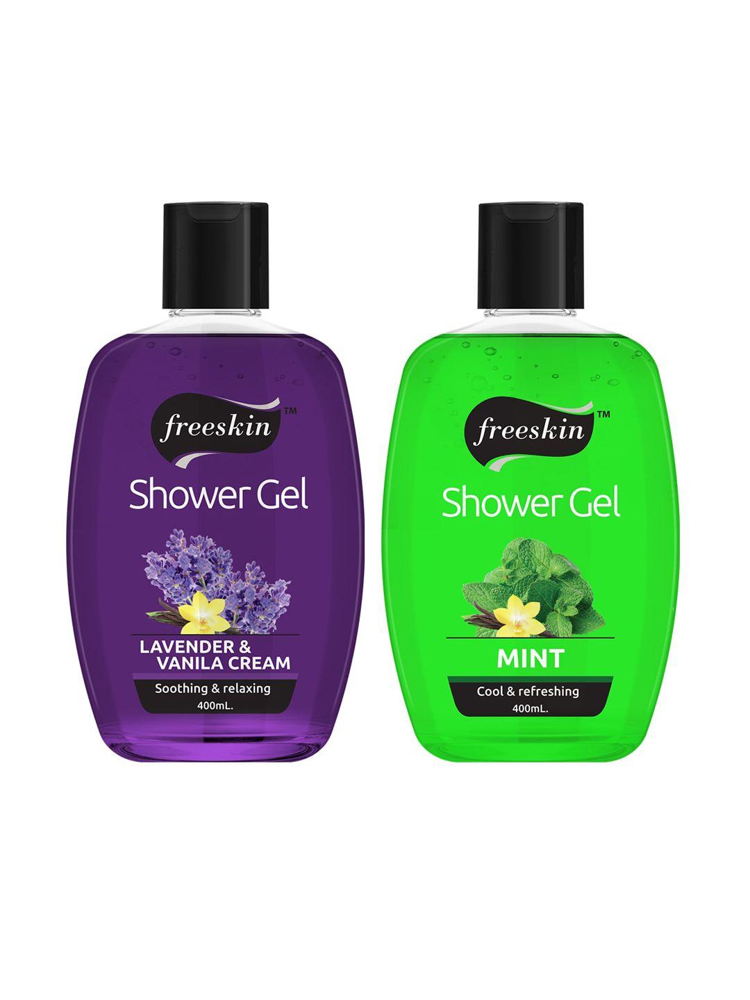 freeskin unisex pack of 2 lavender & mint shower gel 400 ml