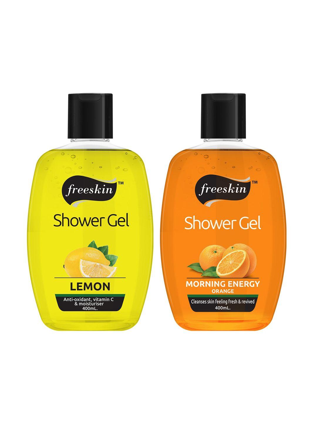 freeskin unisex pack of 2 lemon & orange shower gel 400 ml