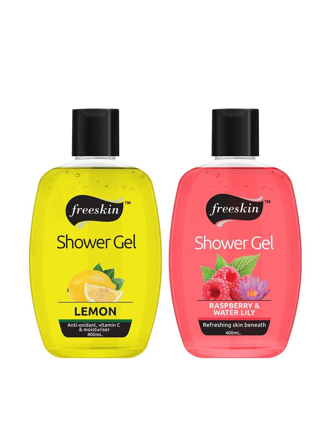 freeskin unisex pack of 2 lemon & raspberry shower gel 400 ml