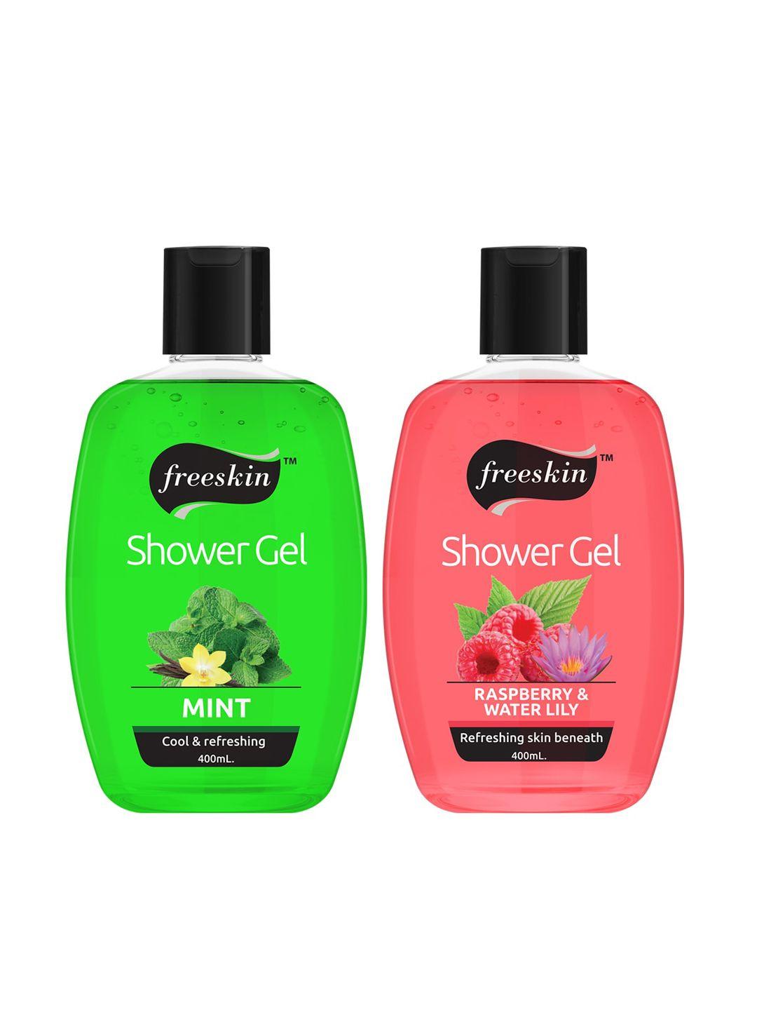 freeskin unisex pack of 2 mint & raspberry shower gel 400 ml