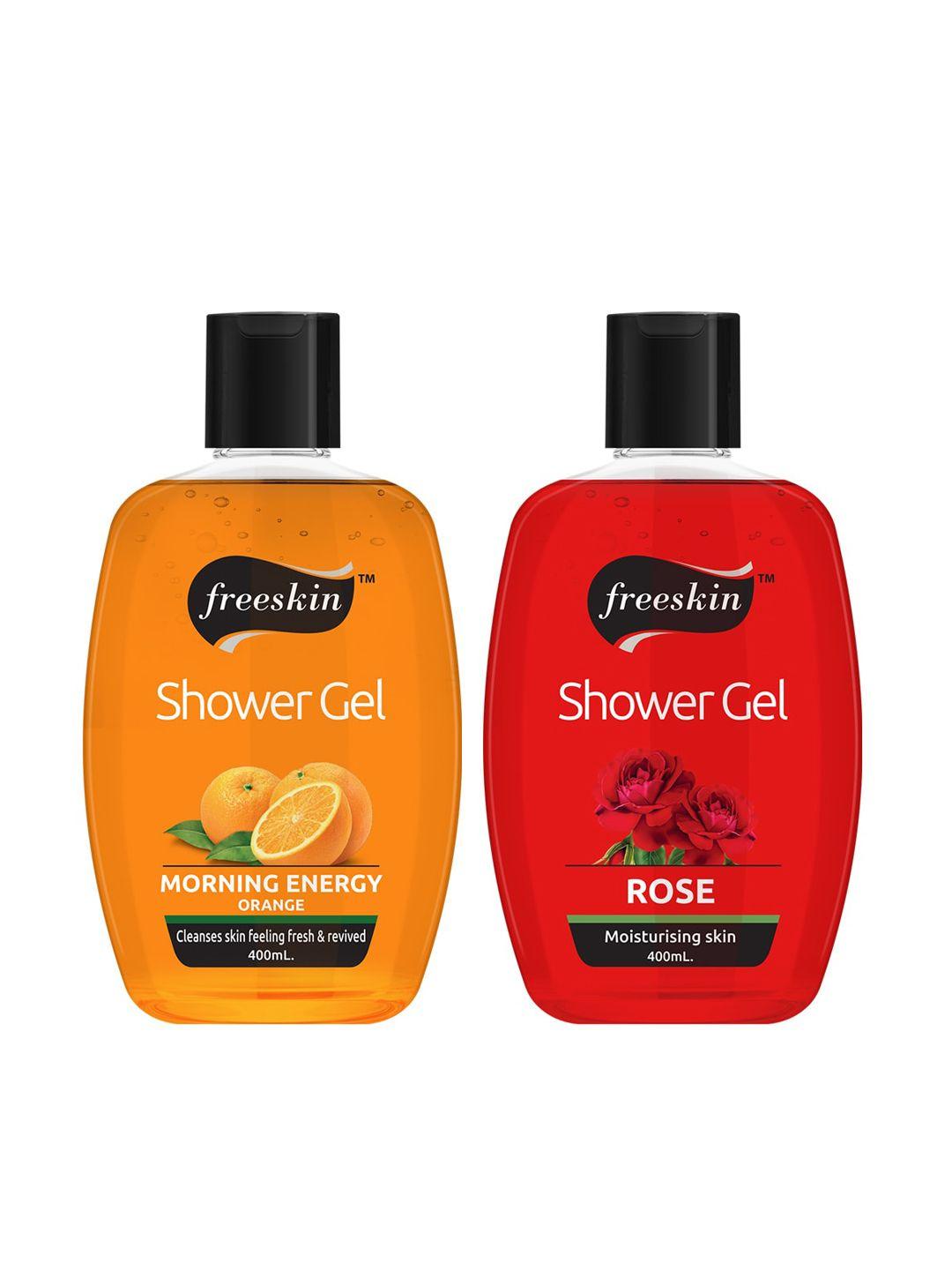 freeskin unisex pack of 2 orange & rose shower gel 400 ml