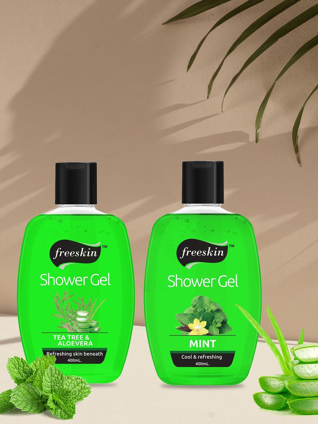 freeskin unisex pack of 2 tea tree & mint shower gel 400 ml