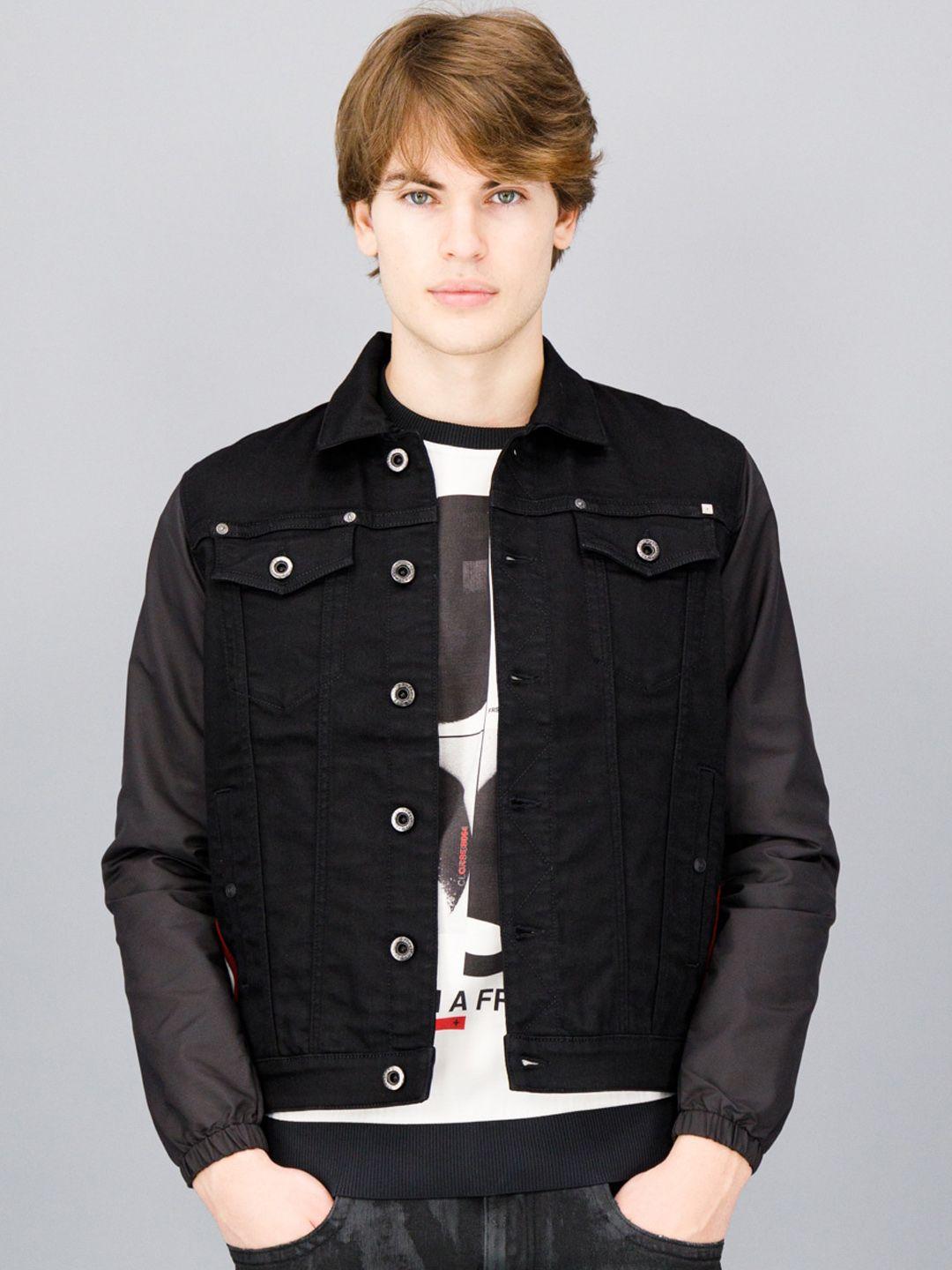 freesoul men black crop denim jacket