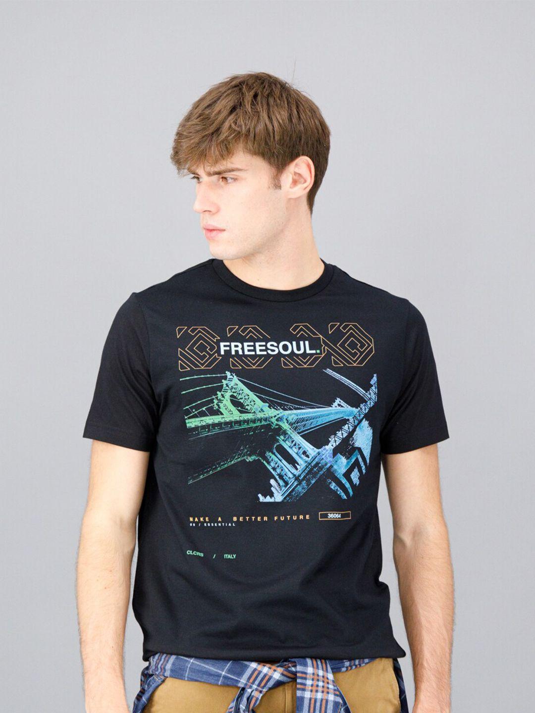freesoul men black printed cotton t-shirt