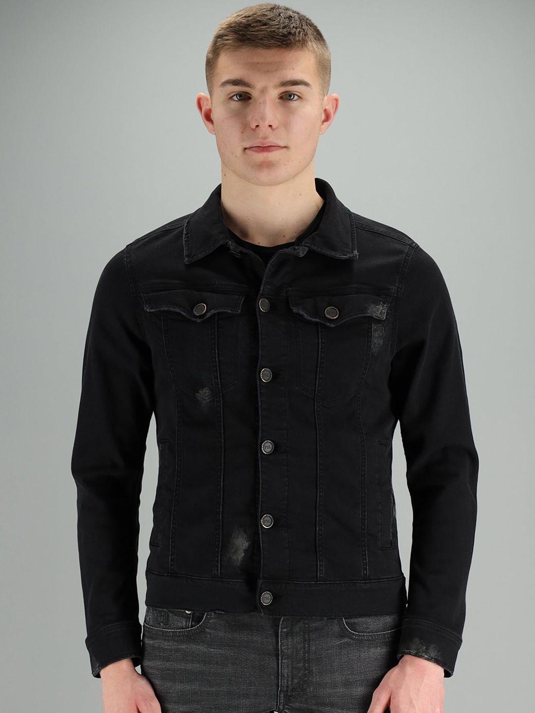 freesoul men black washed denim jacket with embroidered