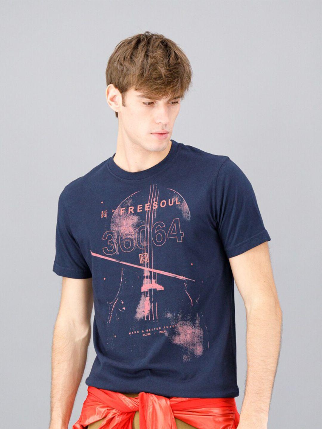 freesoul men blue printed cotton  t-shirt