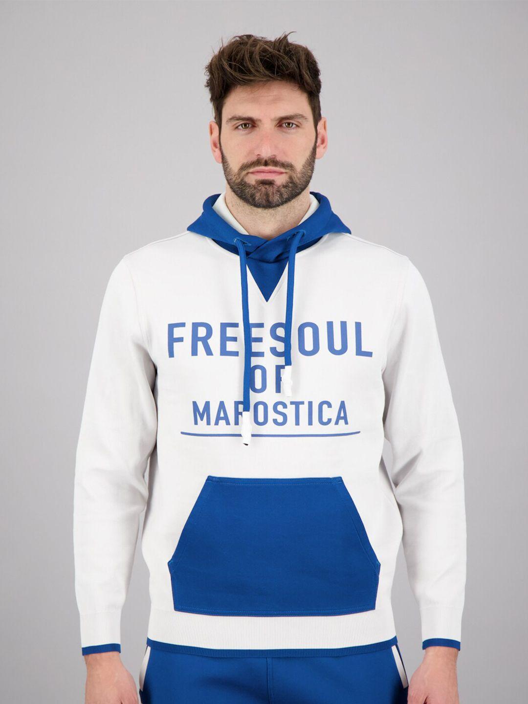 freesoul men blue printed hooded sweatshirt