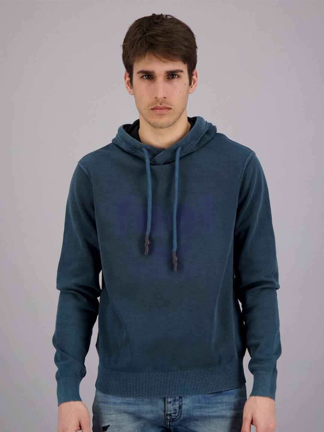 freesoul men blue printed hooded sweatshirt