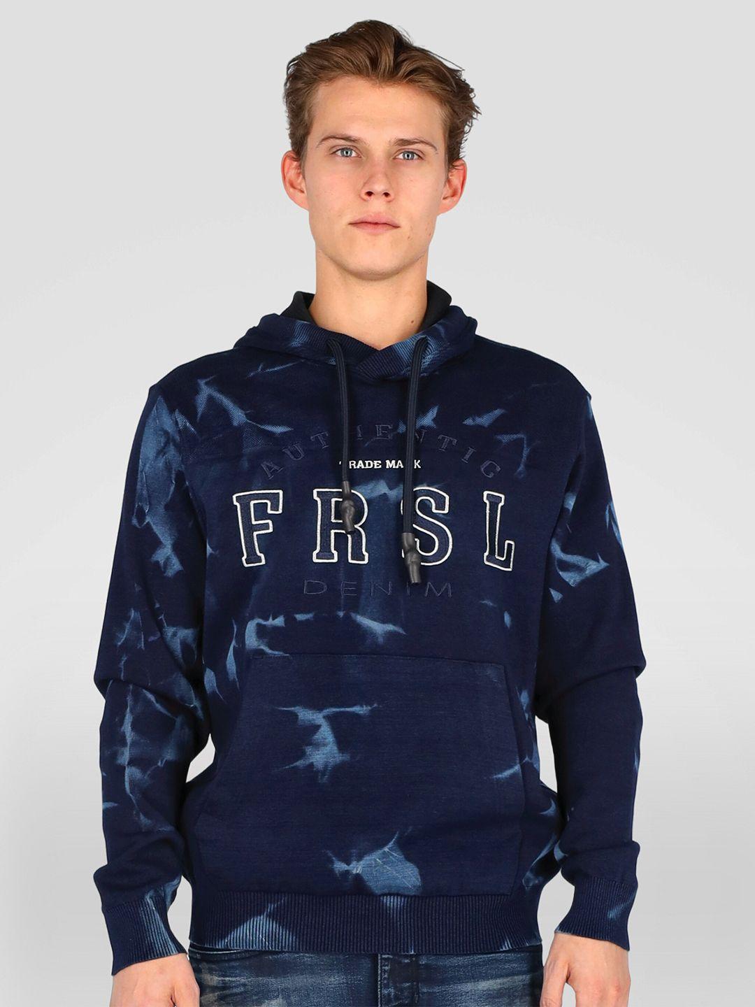 freesoul men blue printed hooded sweatshirt